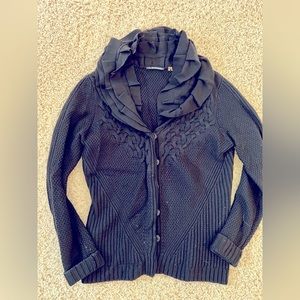 Elie Tahari gorgeous cozy cable knit ruffle cardigan  sweater with snap closures